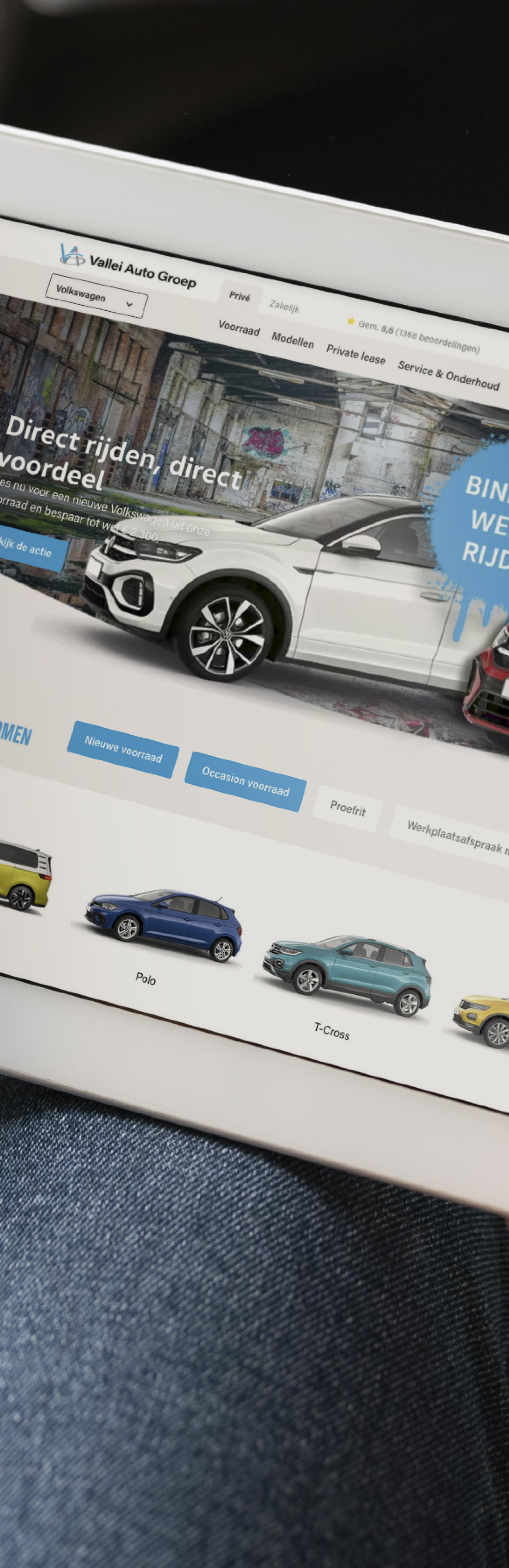 vallei auto groep website op een tablet